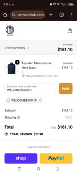 WELCOMEBACK10 coupon verification screenshot