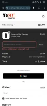 Yocan Vaporizers coupon verification screenshot