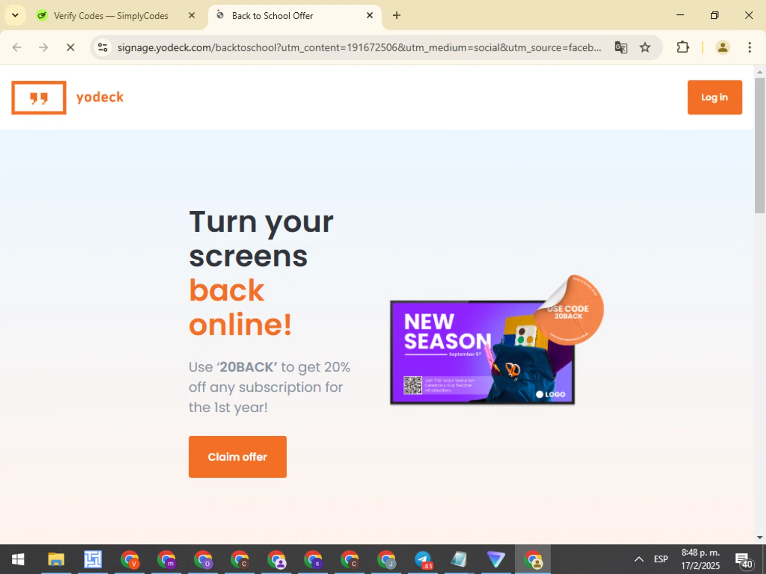 Yodeck checkout page showing Yodeck coupon code box | Screenshot taken by SimplyCodes community member on Feb 18, 2025