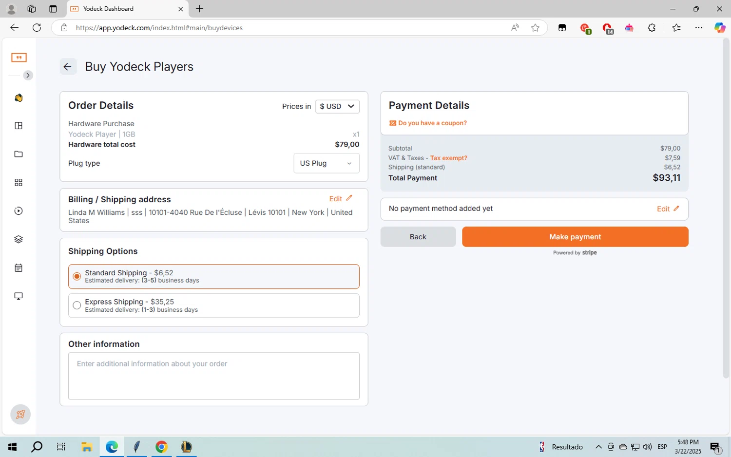 Yodeck checkout page showing Yodeck coupon code box | Screenshot taken by SimplyCodes community member on Mar 22, 2025