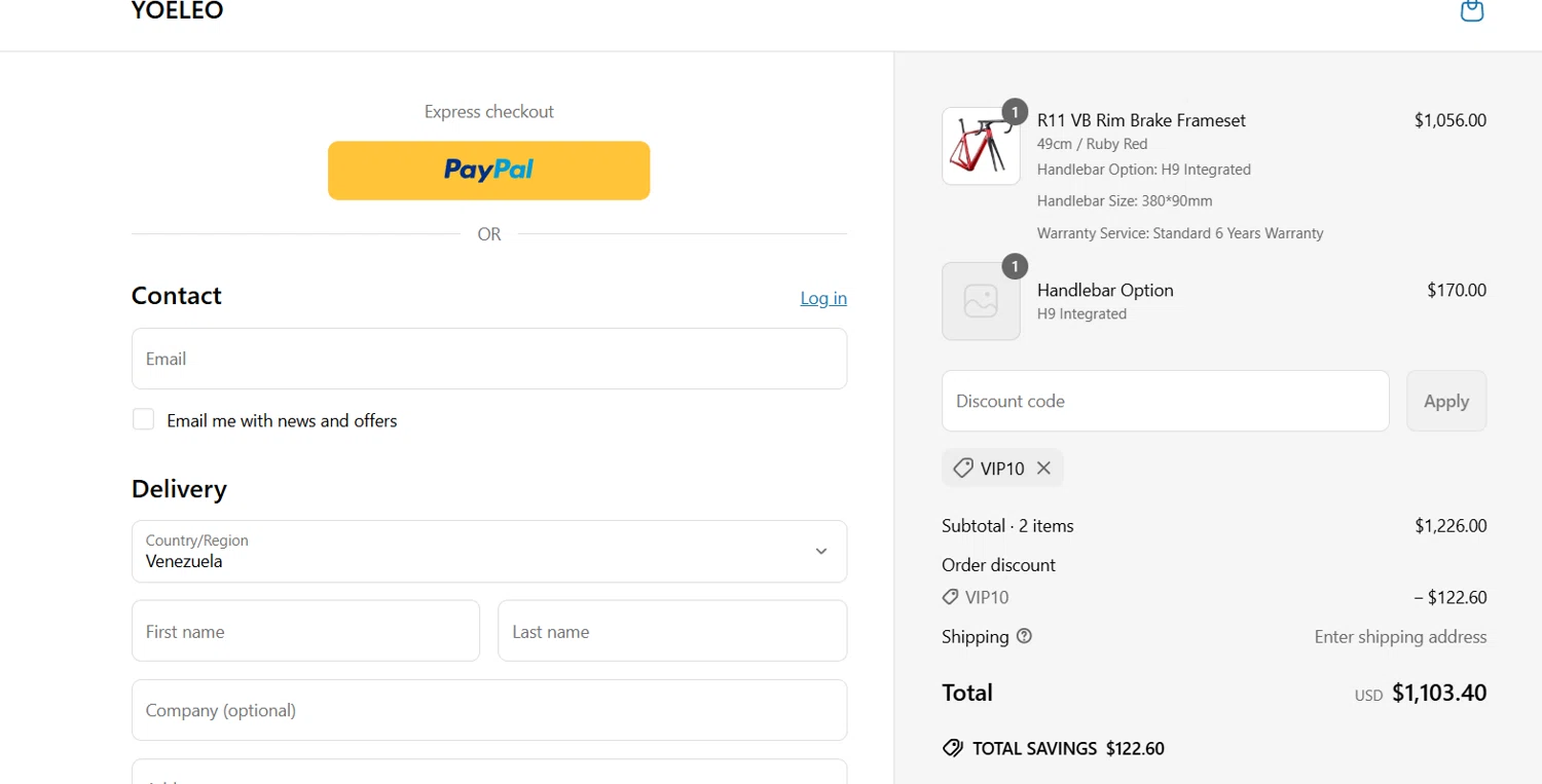 YOELEO discount code screenshot showing code VIP10 applied at YOELEO checkout page. Uploaded by SimplyCodes community member PASAJERO_TRUMAN on Jun 9, 2025