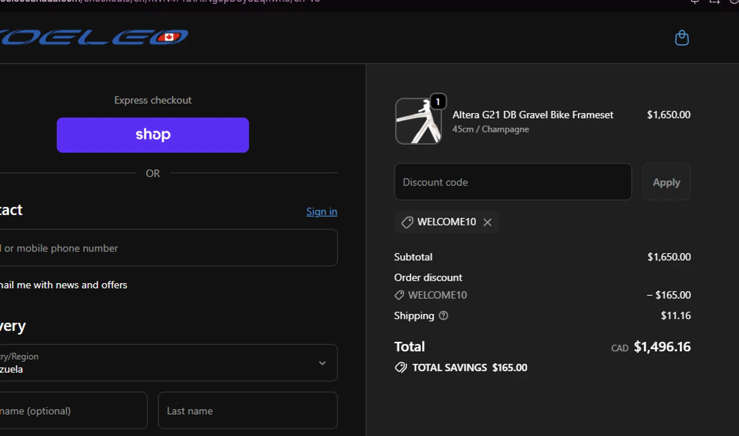 YOELEO discount code screenshot showing code WELCOME10 applied at YOELEO checkout page. Uploaded by SimplyCodes community member chepipi on Oct 22, 2025