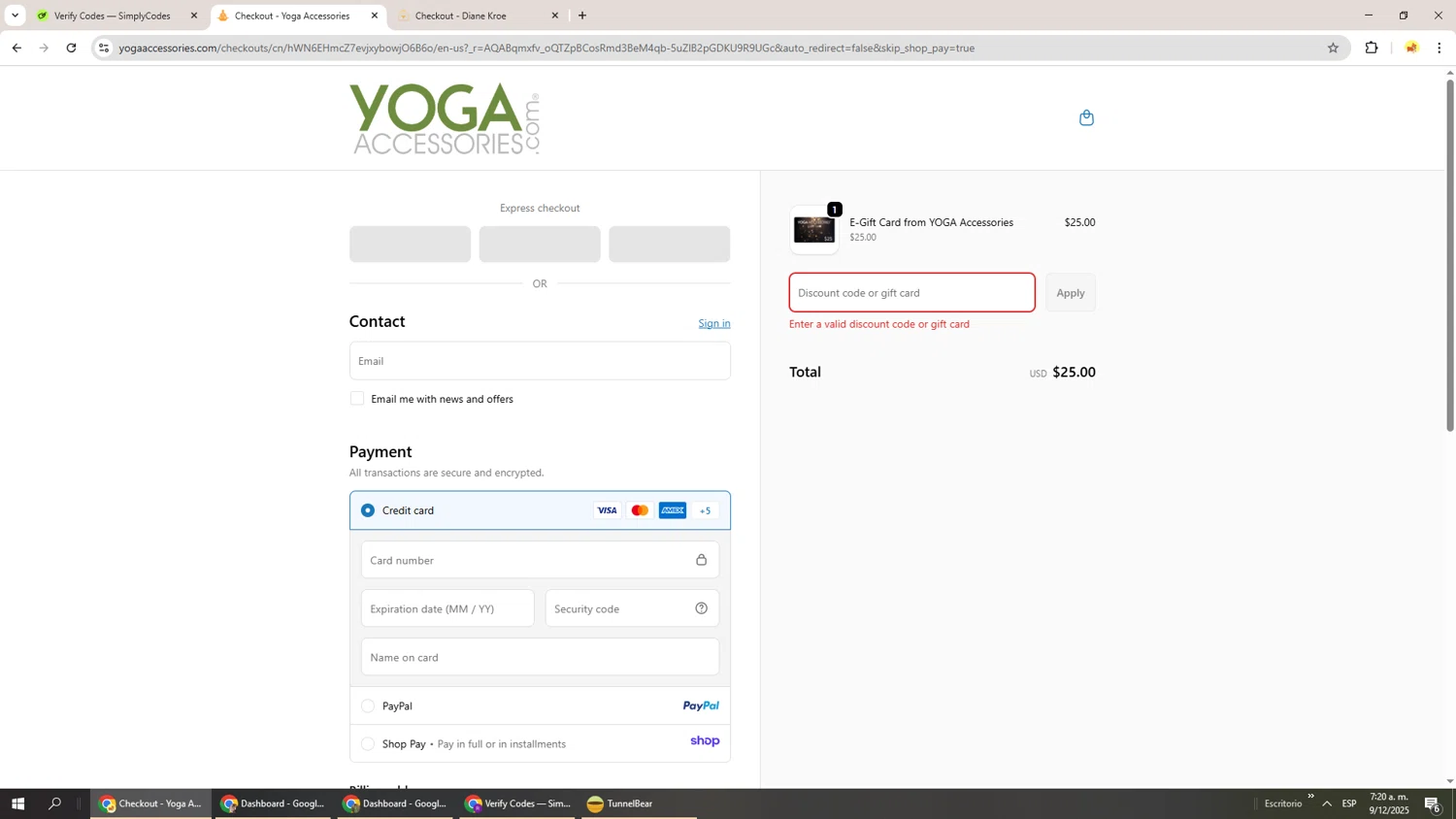 YogaAccessories.com promo code screenshot showing code GCSALE15 applied at YogaAccessories.com checkout page. Uploaded by SimplyCodes community member Richard251 on Dec 9, 2025