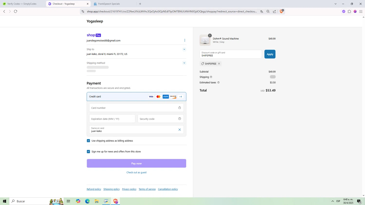 Yogasleep discount code screenshot showing code SHIPSFREE applied at Yogasleep checkout page. Uploaded by SimplyCodes community member NARUTO_UZUMAKIsx on Apr 30, 2025