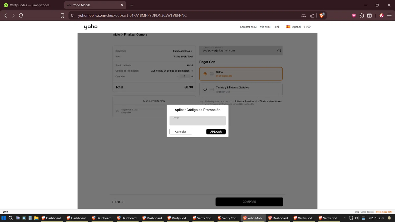 Yoho Mobile promo code screenshot showing code BFCM applied at Yoho Mobile checkout page. Uploaded by SimplyCodes community member Shizuku on Nov 14, 2025