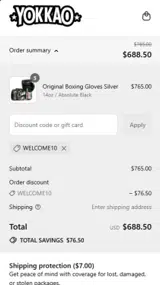 WELCOME10 coupon verification screenshot