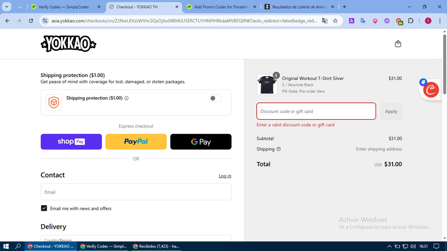 Yokkao Store promo code screenshot showing code BCRUZMUAYTHAI10 applied at Yokkao Store checkout page. Uploaded by SimplyCodes community member fausguillermo on Jun 21, 2025