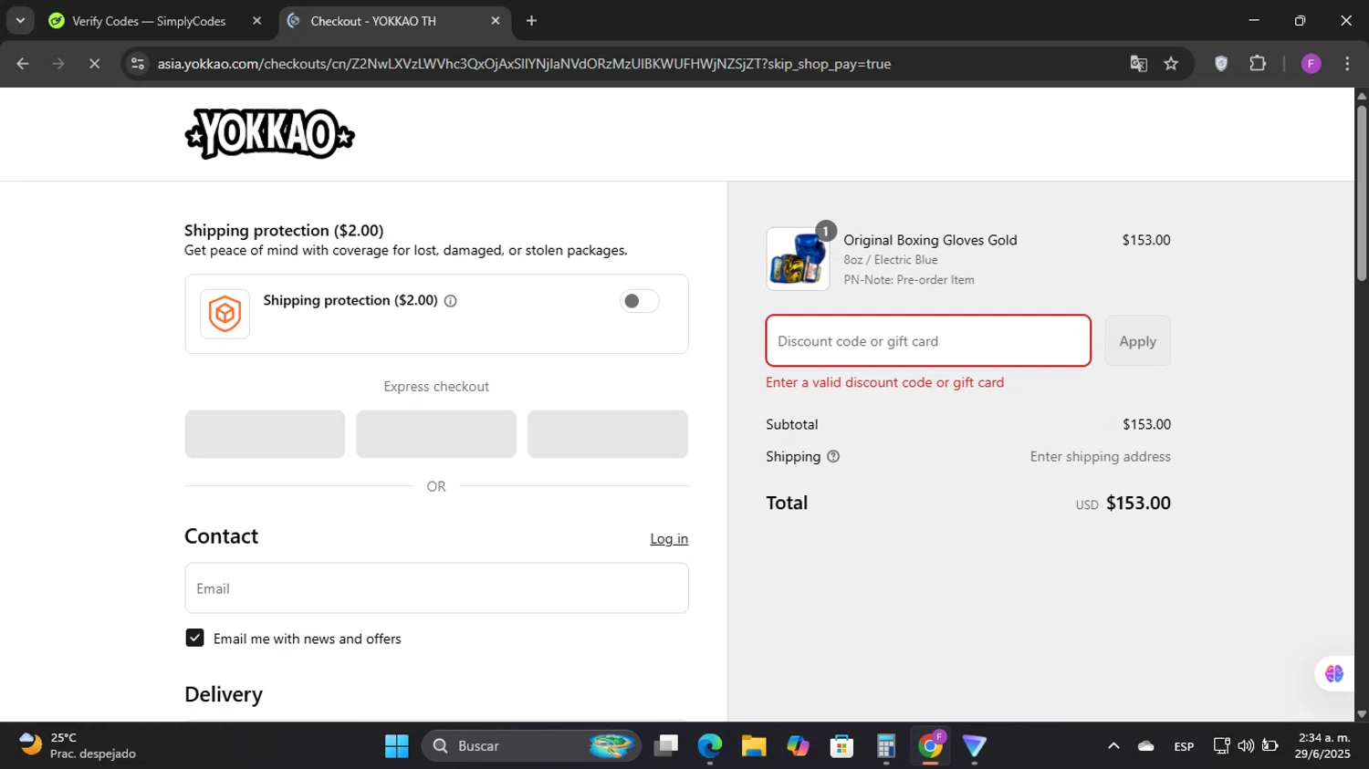 Yokkao Store promo code screenshot showing code RODVIVERO applied at Yokkao Store checkout page. Uploaded by SimplyCodes community member Elwao0213 on Jun 29, 2025