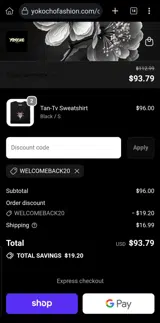 WELCOMEBACK20 coupon verification screenshot