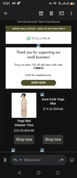 Yoloha Yoga coupon verification screenshot