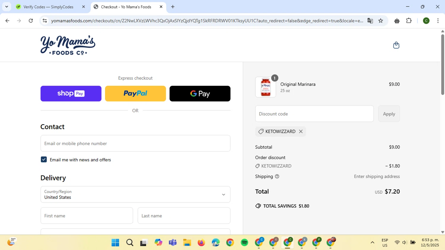 Yo Mama's Food promo code screenshot showing code Ketowizzard applied at Yo Mama's Food checkout page. Uploaded by SimplyCodes community member VoucherBoss6971 on May 12, 2025