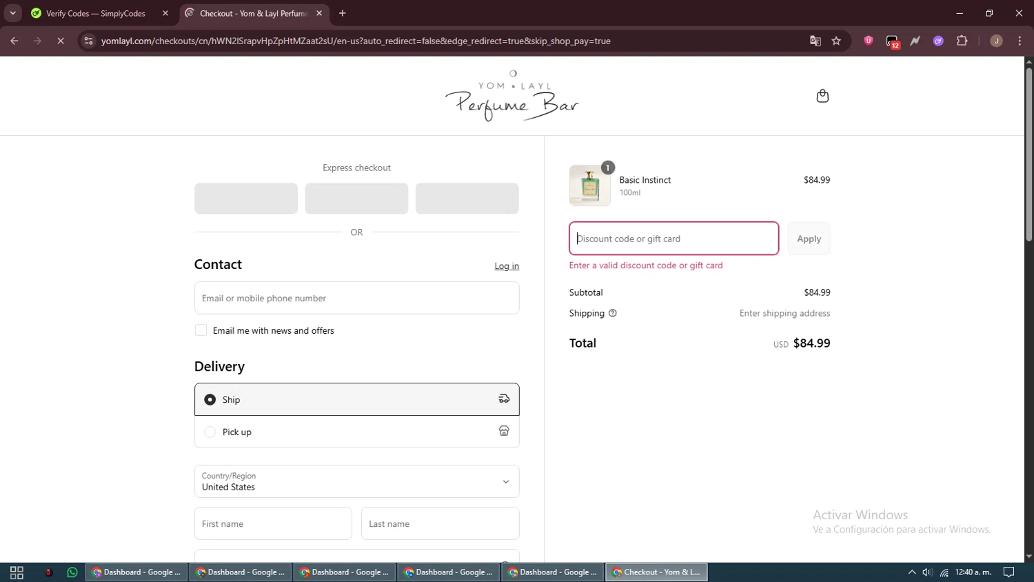 Yom Layl Perfume Bar promo code screenshot showing code LABOR18 applied at Yom Layl Perfume Bar checkout page. Uploaded by SimplyCodes community member ShrewdAdmiral5920 on Sep 9, 2025