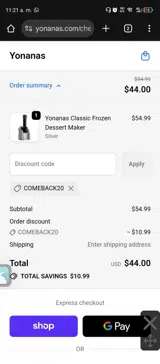 COMEBACK20 coupon verification screenshot