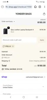 PRELUV coupon verification screenshot