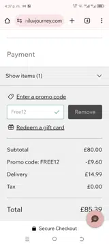 Free12 coupon verification screenshot