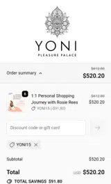 Yoni Pleasure Palace coupon verification screenshot
