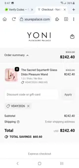 Yoni Pleasure Palace coupon verification screenshot