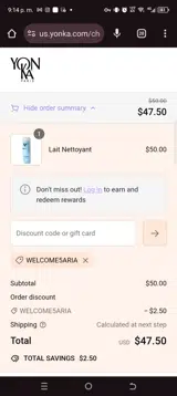 WELCOME5ARIA coupon verification screenshot