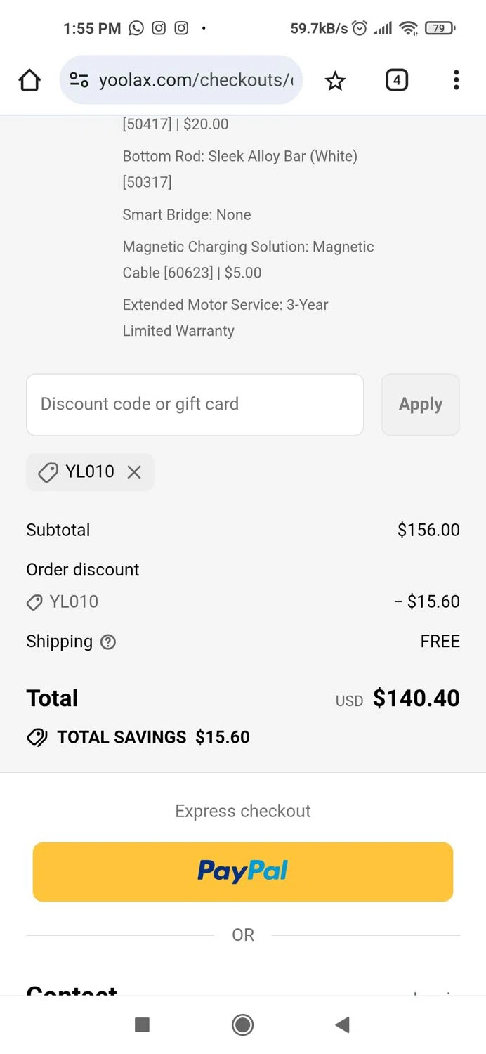 Yoolax discount code screenshot showing code YL010 applied at Yoolax checkout page. Uploaded by SimplyCodes community member Piolin on Aug 9, 2025