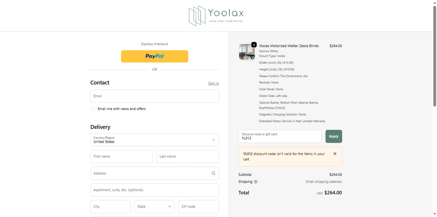 Yoolax discount code screenshot showing code YL012 applied at Yoolax checkout page. Uploaded by SimplyCodes community member renegul on Nov 15, 2025
