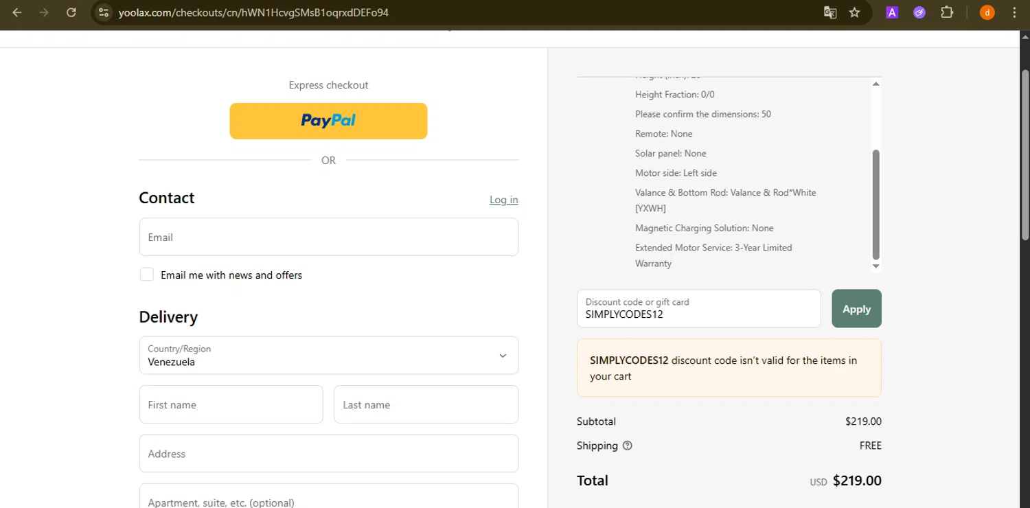 Yoolax discount code screenshot showing code SIMPLYCODES12 applied at Yoolax checkout page. Uploaded by SimplyCodes community member PennyAdmiral6960 on Aug 1, 2025