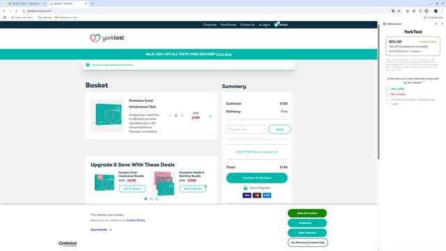 YorkTest checkout page showing YorkTest discount code box | Screenshot taken by SimplyCodes community member on Jun 29, 2025
