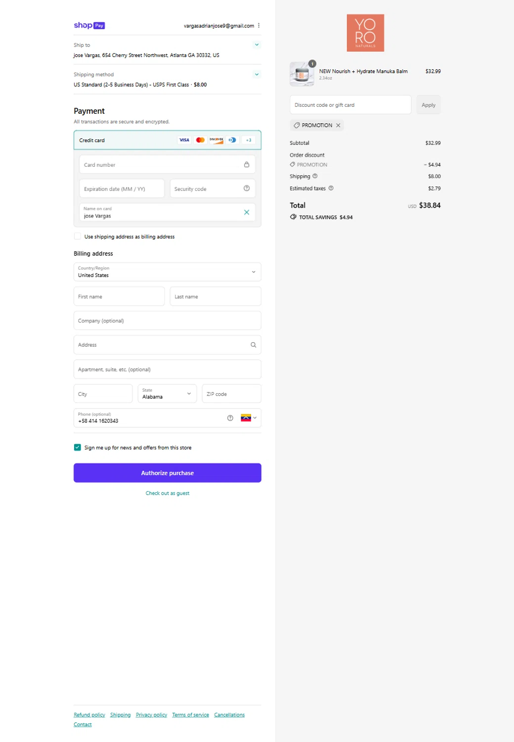 YoRo Naturals promo code screenshot showing code PROMOTION applied at YoRo Naturals checkout page. Uploaded by SimplyCodes community member Rossimar on Aug 19, 2025