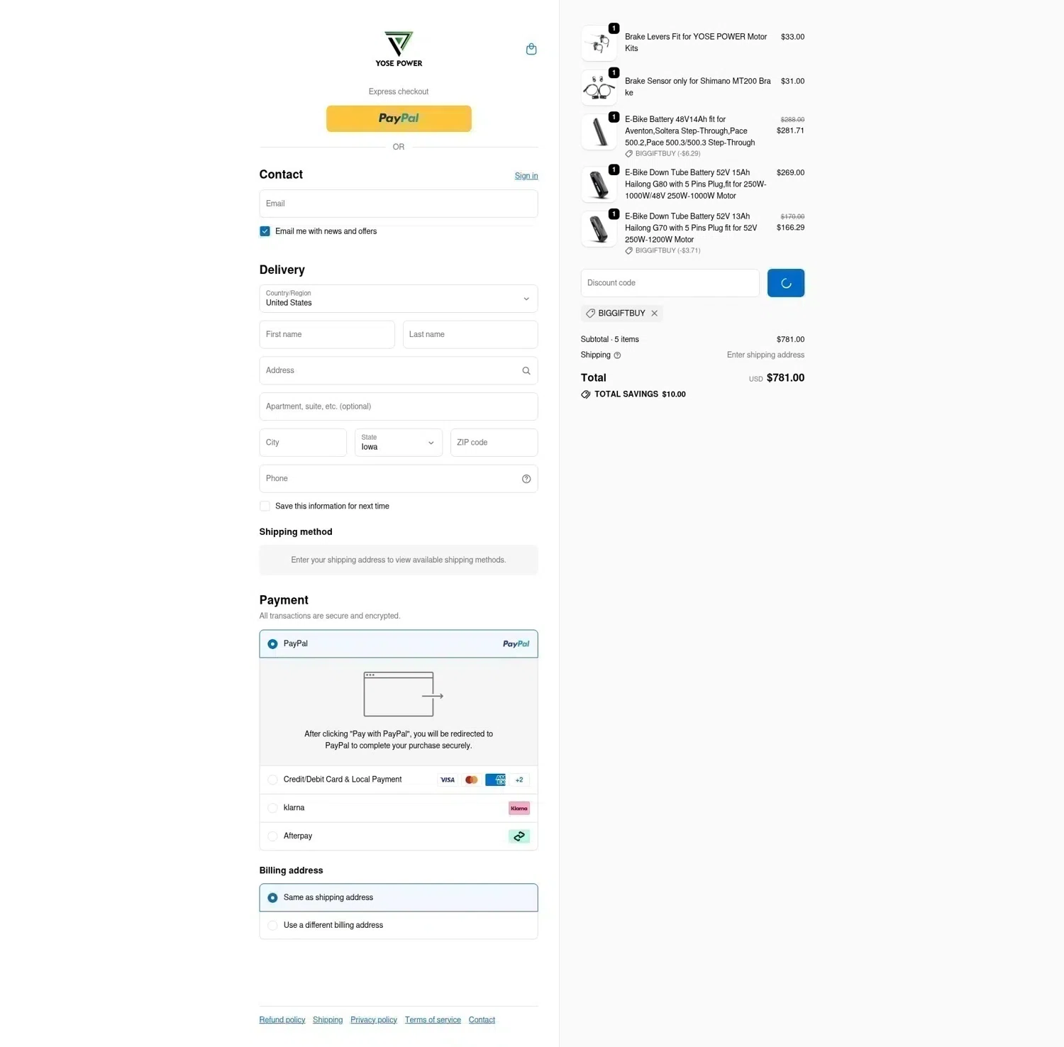 YOSEPOWER SHOP promo code screenshot showing code biggiftbuy applied at YOSEPOWER SHOP checkout page. Uploaded by SimplyCodes community member LOgoter on Jan 5, 2026