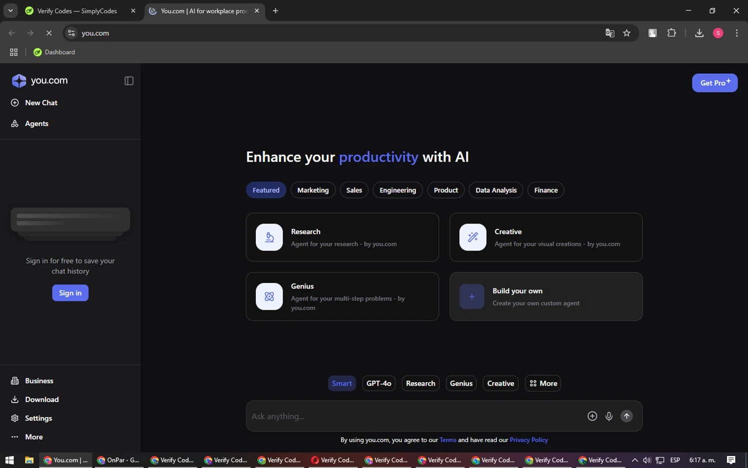 You.com promo code screenshot showing code DOLLARAWEEK applied at You.com checkout page. Uploaded by SimplyCodes community member BargainPilot4994 on Jan 30, 2025