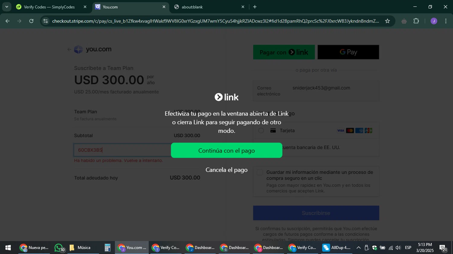 You.com promo code screenshot showing code 60CBX3BS applied at You.com checkout page. Uploaded by SimplyCodes community member sniderjack453 on Mar 20, 2025