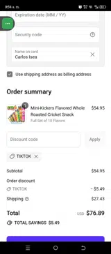 TIKTOK coupon verification screenshot