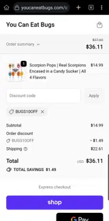 bugs10off coupon verification screenshot