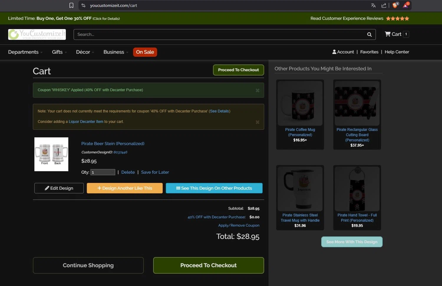 YouCustomizeIt checkout page showing YouCustomizeIt promo code box | Screenshot taken by SimplyCodes community member on Jan 24, 2026