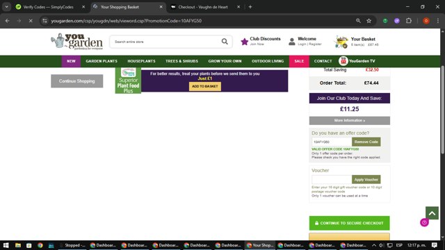 YouGarden checkout page showing YouGarden discount code box | Screenshot taken by SimplyCodes community member on Aug 6, 2025