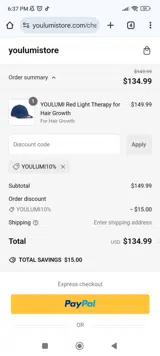 YOULUMI10% coupon verification screenshot