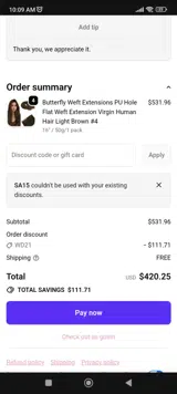 SA15 coupon verification screenshot