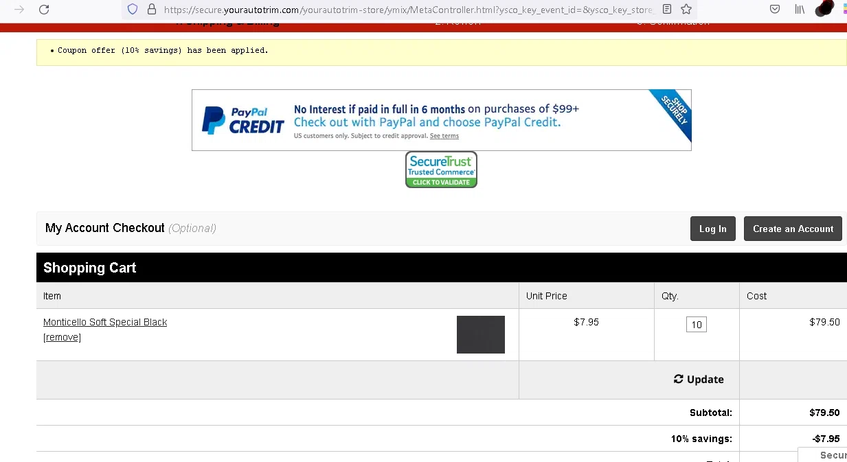 where to use Your Auto Trim Store promo code box