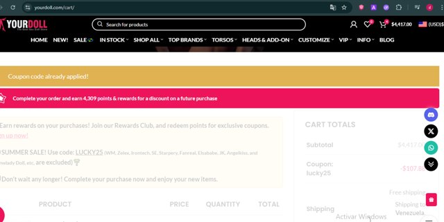 YOURDOLL checkout page showing YOURDOLL coupon code box | Screenshot taken by SimplyCodes community member on Jun 12, 2025