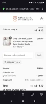 Getlucky10 coupon verification screenshot