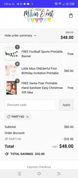 PARTY40 coupon verification screenshot
