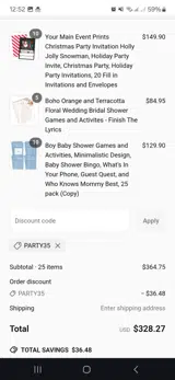 Party35 coupon verification screenshot
