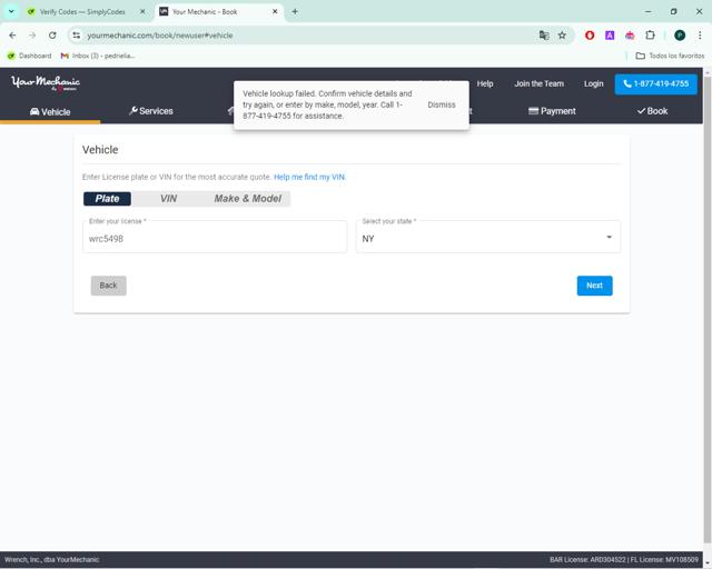YourMechanic.com checkout page showing YourMechanic.com coupon code box | Screenshot taken by SimplyCodes community member on Sep 14, 2024