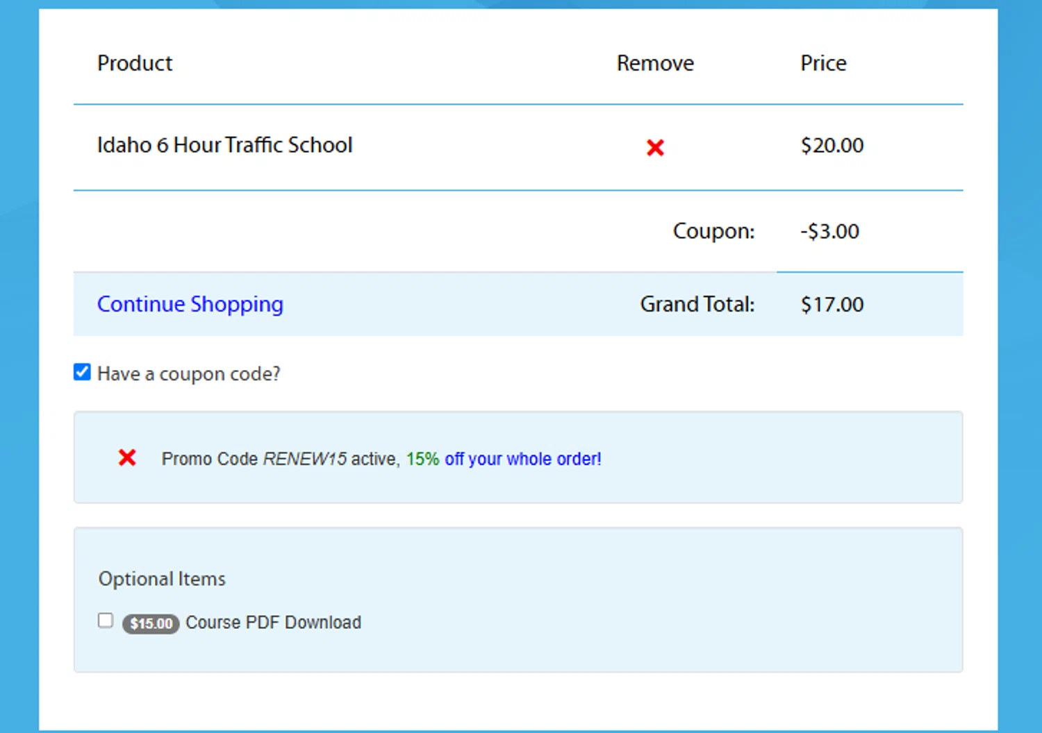 YourPace.com promo code screenshot showing code RENEW15 applied at YourPace.com checkout page. Uploaded by SimplyCodes community member Josemedina on Jun 21, 2025