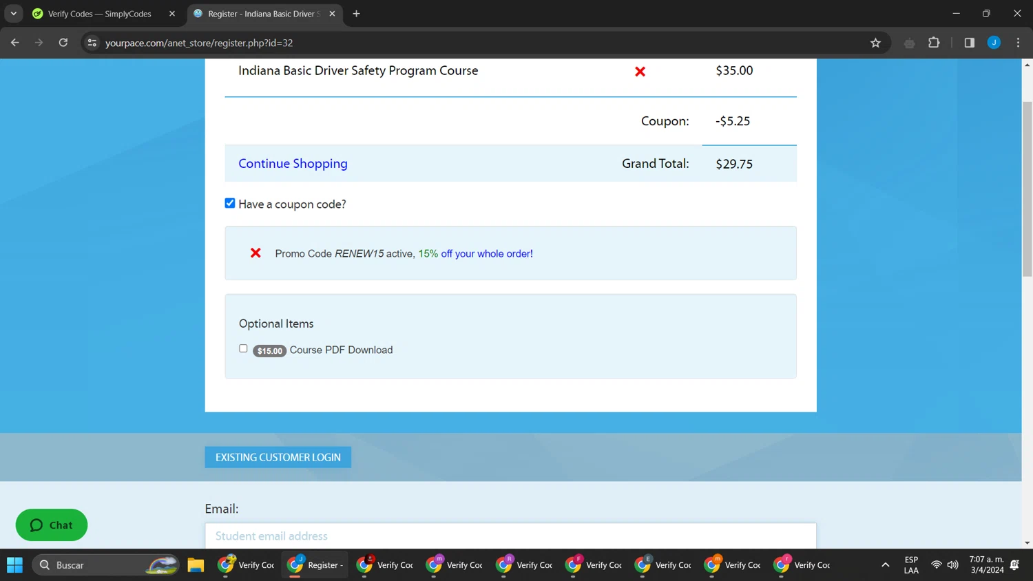 YourPace.com checkout page showing YourPace.com promo code box | Screenshot taken by SimplyCodes community member on Apr 3, 2024