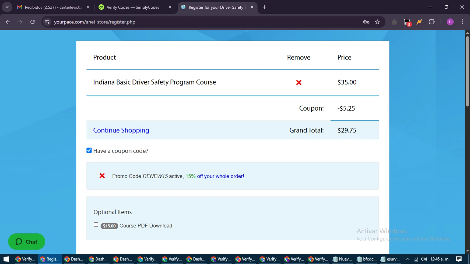 YourPace.com checkout page showing YourPace.com promo code box | Screenshot taken by SimplyCodes community member on May 17, 2025