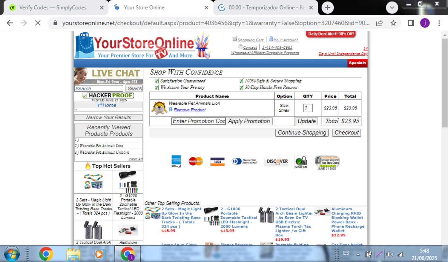 Your Store Online promo code screenshot showing code discount20 applied at Your Store Online checkout page. Uploaded by SimplyCodes community member QuestScholar4095 on Jun 21, 2025