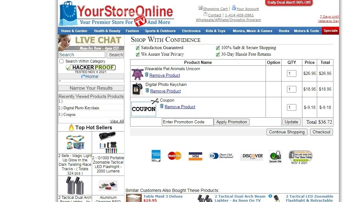 Your Store Online checkout page showing Your Store Online promo code box | Screenshot taken by SimplyCodes community member on Nov 4, 2021