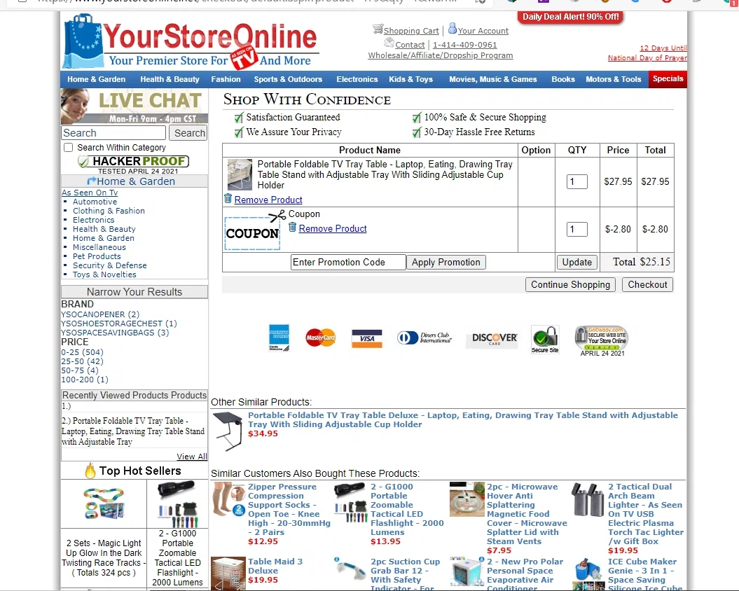 Your Store Online checkout page showing Your Store Online promo code box | Screenshot taken by SimplyCodes community member on Apr 24, 2021