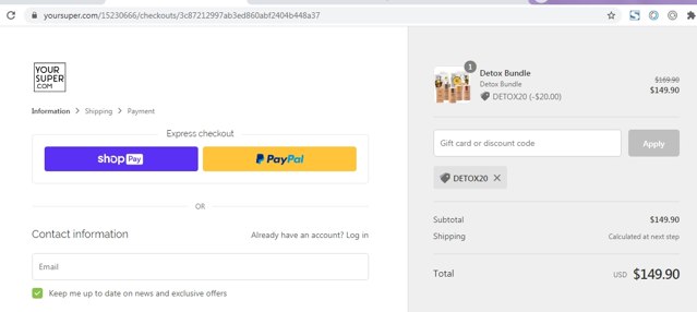 YourSuper.com checkout page showing YourSuper.com promo code box | Screenshot taken by SimplyCodes community member on Feb 27, 2021
