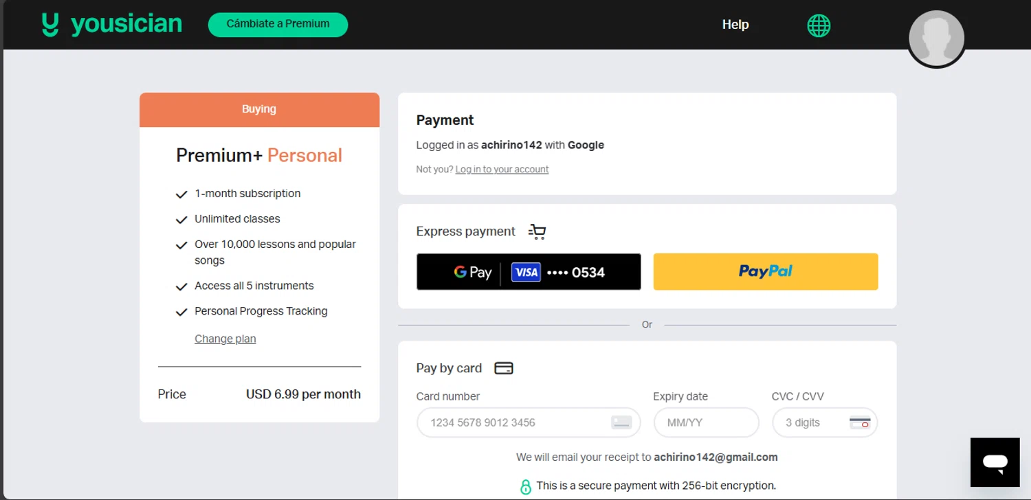 Yousician discount code screenshot showing code FALL30 applied at Yousician checkout page. Uploaded by SimplyCodes community member jupitera on Mar 5, 2025